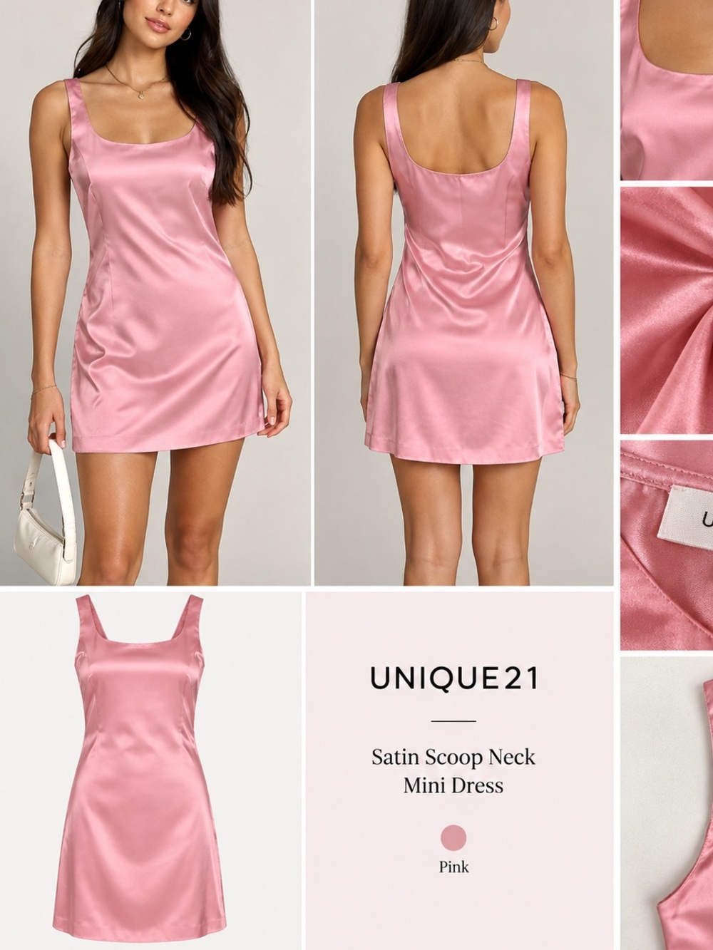 Nique Pink Satin Scoop Neck Mini Slip Dress